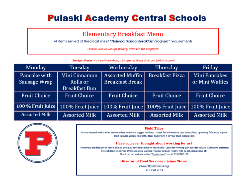 Breakfast Menu- Elementary 
